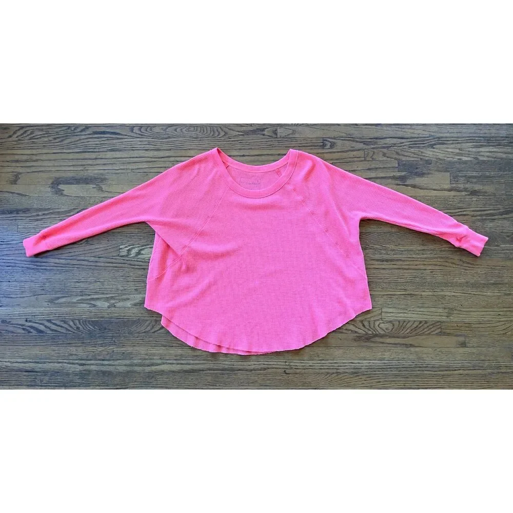 Free People WE THE FREE Pink Waffle Knit Scoop Neck Thermal Top  Women's Size XS